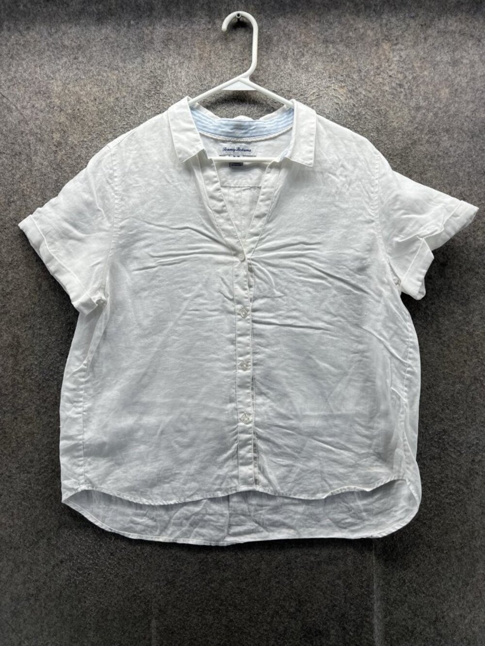 Tommy Bahama Shirt Women Medium White Collared Short Sleeve Linen Button Up